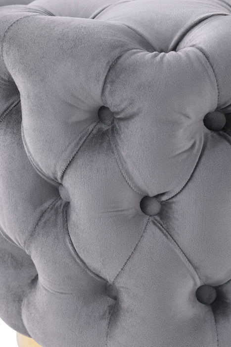 Pouf rond Adell de 17 po en tissu avec base dorée - gris