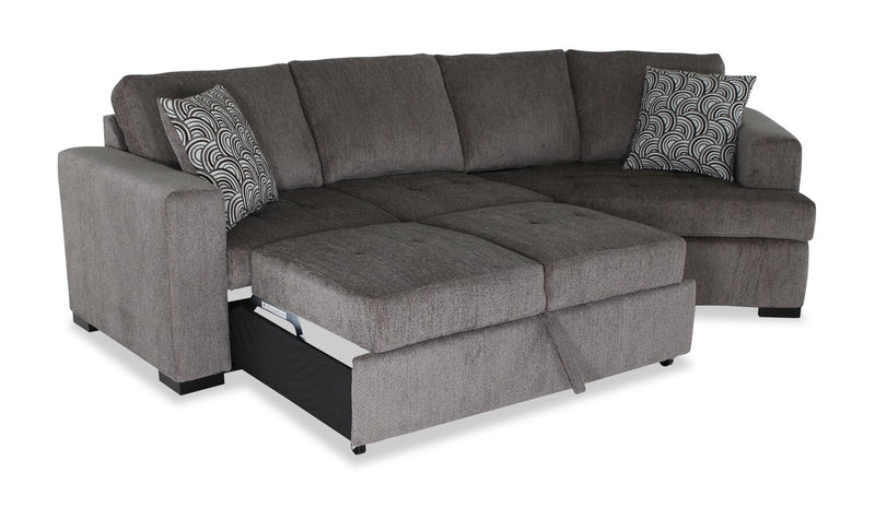 Sofa-lit sectionnel enveloppant de droite Legend 2 pièces fabriqué au Canada en tissu de chenille - brun étain