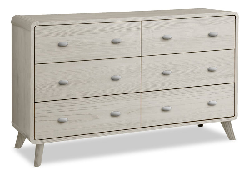 Ensemble de chambre à coucher de style moderne du milieu du 20e siècle Cami 5 pièces en chêne gris avec lit, commode et miroir - format grand lit