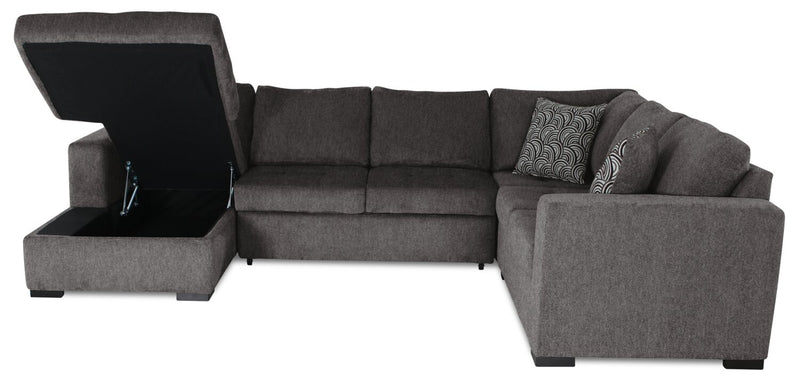 Sofa-lit sectionnel de gauche Legend 4 pièces fabriqué au Canada en tissu de chenille avec fauteuil long de rangement - brun étain