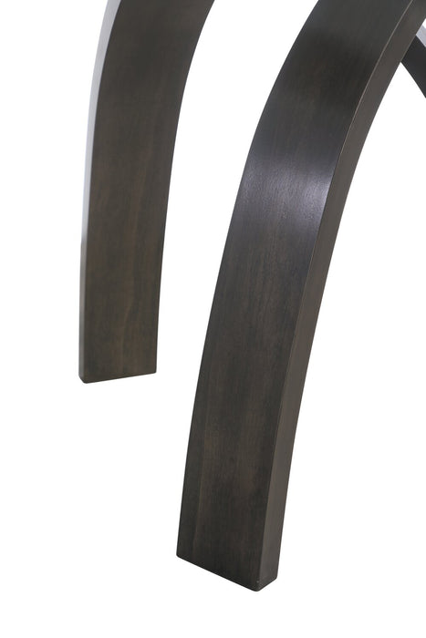 Table de salon moderne Jorja de 46 po avec dessus en verre - brune avec pattes en bois cintré