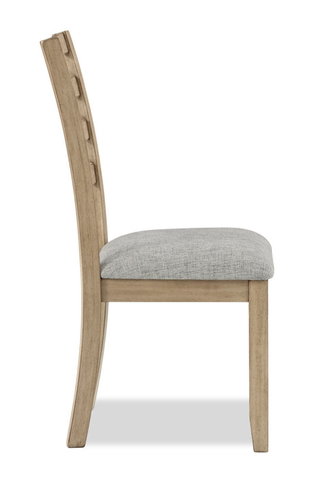 Chaise de salle à manger Cove avec siège rembourré en tissu et dossier en échelle - naturelle et grise