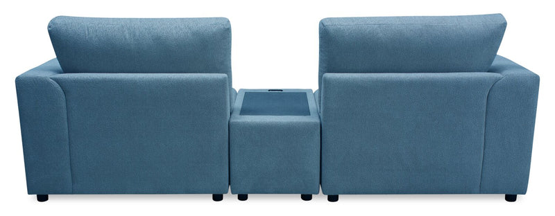 Sofa sectionnel modulaire Voyage 3 pièces en tissu avec console et coussins de dossier amovibles - bleu