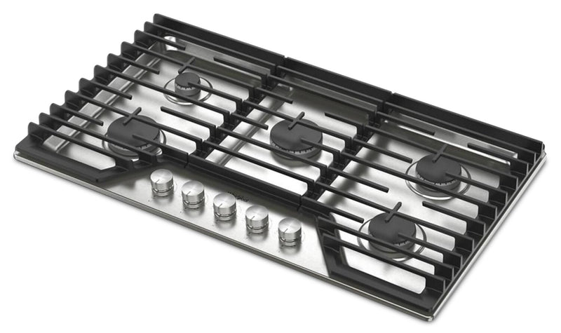 Surface de cuisson à gaz Whirlpool de 36 po avec 5e brûleur et grilles en fonte à charnières EZ-2-LiftMC - WCGK7036PS