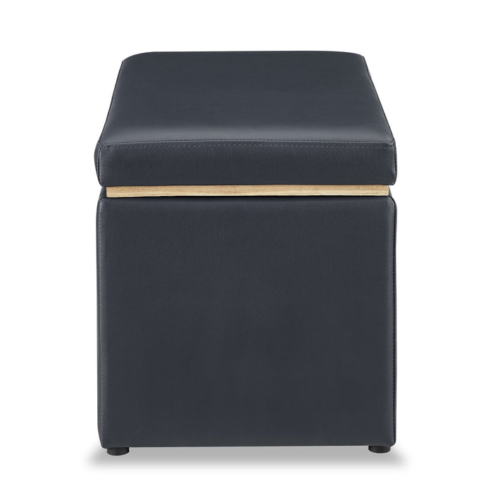 Pouf de rangement Edmonton de 32 po - similicuir bleu marine