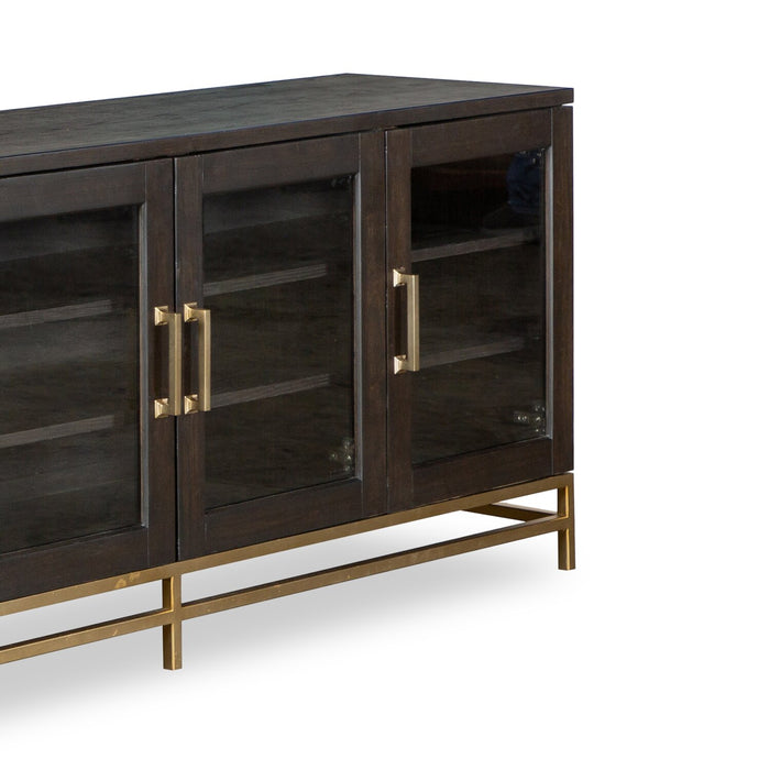 Meuble pour téléviseur moderne Cresset de 70 po en bois massif avec rangement et système de gestion des câbles pour téléviseurs jusqu’à 75 po - grain de café