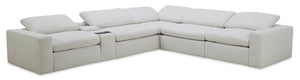 Sofa sectionnel à inclinaison électrique modulaire Sky 6 pièces en tissu avec console et coussins en duvet et plumes - blé Nathan