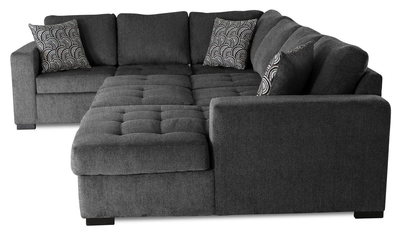 Sofa-lit sectionnel de droite Legend 4 pièces fabriqué au Canada en tissu de chenille avec fauteuil long de rangement - gris poivre