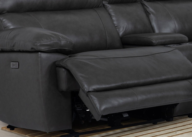 Sofa sectionnel à inclinaison électrique Sorrento 6 pièces en cuir véritable avec console de rangement et port USB - gris anthracite