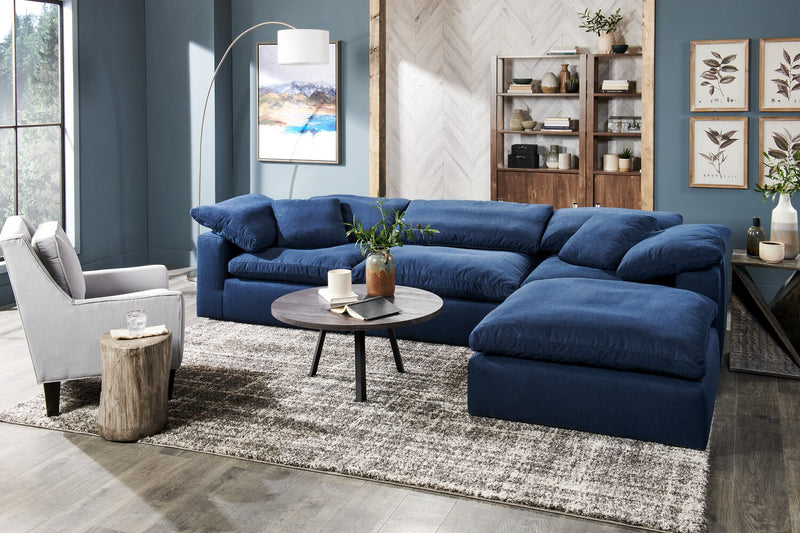Fauteuil modulaire sans accoudoirs Eclipse de 38 po en tissu d’apparence lin avec coussins réversibles en duvet et plumes - bleu marine