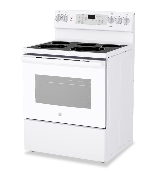 Cuisinière électrique amovible GE de 5 pi3 à convection avec friture à air sans préchauffage - blanche - JCB840DVWW