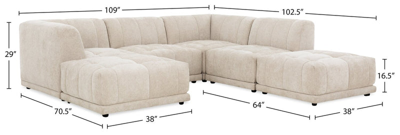 Sofa sectionnel modulaire Oaklyn Kort & Co. 6 pièces en tissu avec poufs et coussins de siège capitonnés - beige