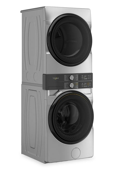Tour de lavage Whirlpool à chargement frontal avec laveuse de 5,2 pi³ et sécheuse à gaz de 7,4 pi³ - argent - WGF5727TR
