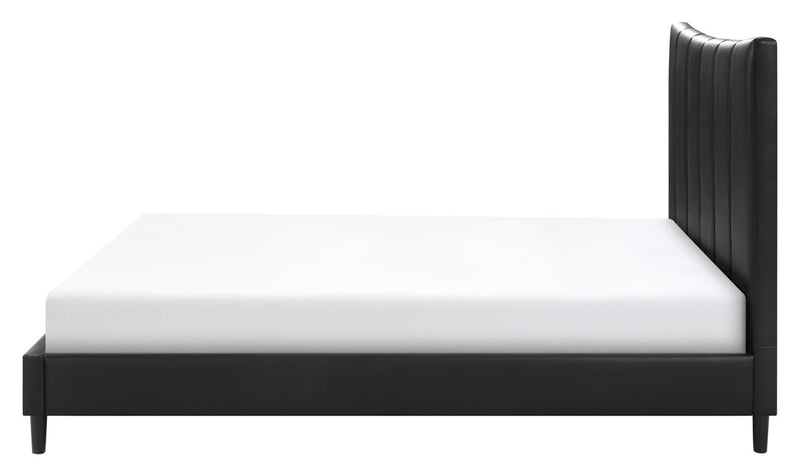 Lit plateforme rembourré Paseo en tissu de cuir végétalien noire - format grand lit