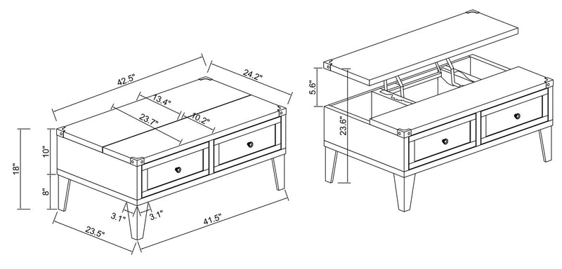 Table à café industrielle London de 42 po - fini en bois gris et pattes en métal argenté 
