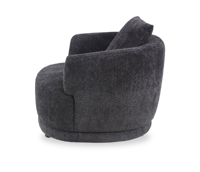 Fauteuil arrondi Moon de 35,8 po en tissu avec coussin décoratif - noir corbeau laineux