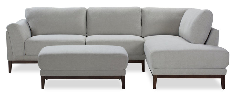 Sofa sectionnel de droite Horizon 2 pièces en tissu avec base et pattes en bois - gris