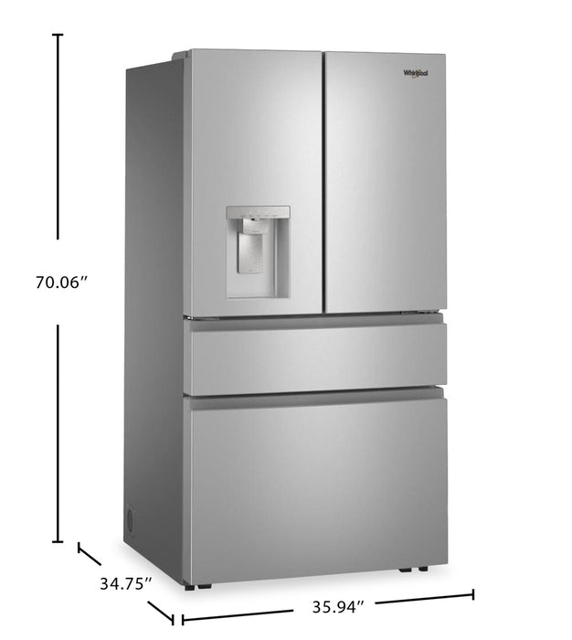 Réfrigérateur Whirlpool de 29 pi3 et de 36 po à portes françaises - acier inoxydable résistant aux traces de doigts - WRMF3536SZ