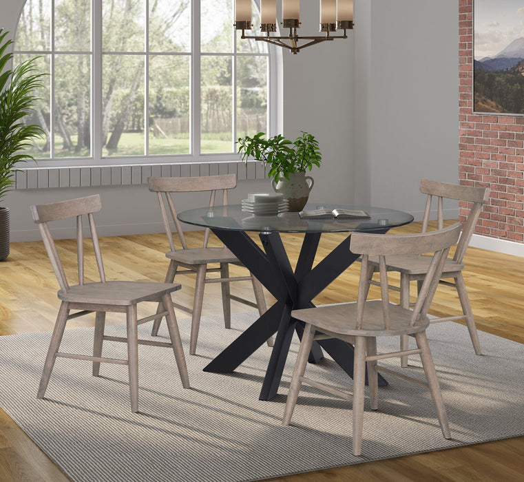 Ensemble de salle à manger Remi 5 pièces en verre et bois avec table ronde de 42 po (L) et 4 chaises à dossier à lattes - noir et brun