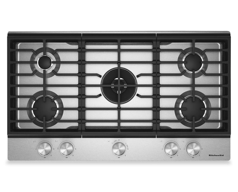 Surface de cuisson à gaz sur métal KitchenAid avec grille pour wok intégrée - acier inoxydable - KCGK736SSS