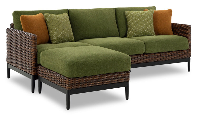Sofa Tofino pour la terrasse à l’extérieur - osier en résine, résistant aux rayons UV et aux intempéries - vert, brun et noir