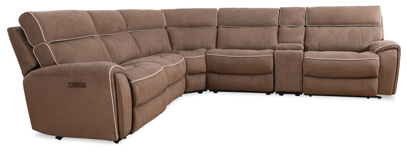 Sofa sectionnel à inclinaison électrique Newport de Cindy Crawford Home 6 pièces en suédine avec fauteuil inclinable sans accoudoirs - taupe