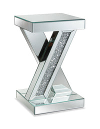  Table d'appoint Lydia de 12 po en miroir avec cristaux - argentée