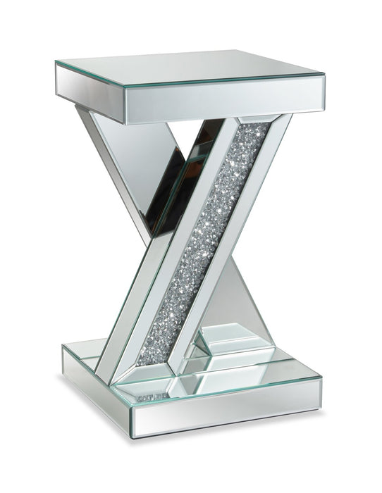 Table d'appoint Lydia de 12 po en miroir avec cristaux - argentée