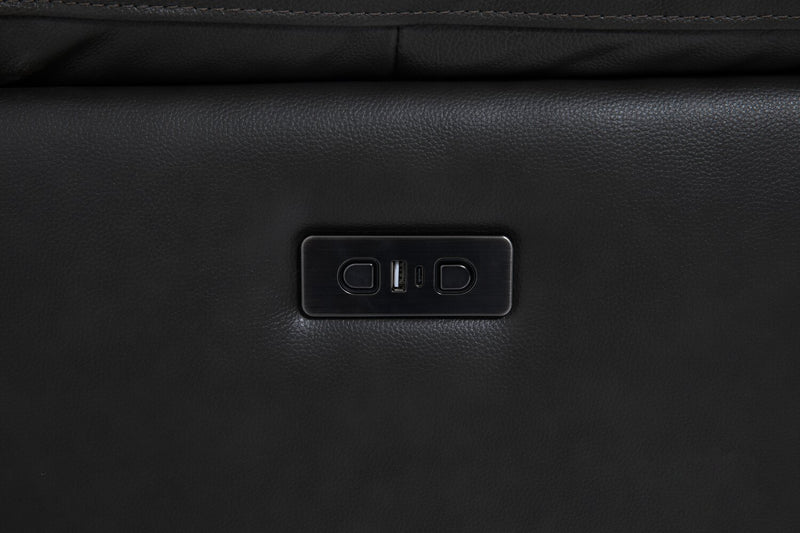 Sofa sectionnel à inclinaison électrique Sorrento 6 pièces en cuir véritable avec console de rangement et port USB - gris anthracite