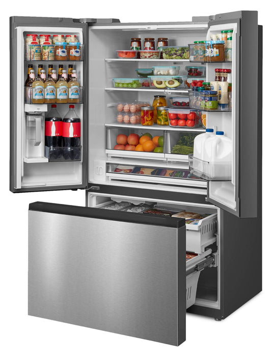 Réfrigérateur Midea de 26,5 pi3 et de 36 po à portes françaises avec pichet à remplissage automatique et machine à glaçons double - MRF27I6BST