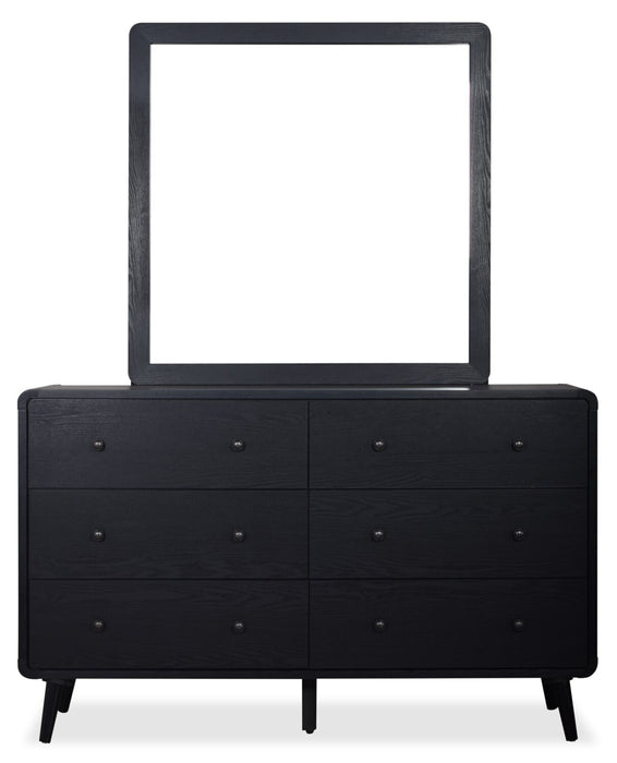 Ensemble de chambre à coucher Milan 5 pièces de style moderne du milieu du 20e siècle avec lit, commode et miroir, noir - format très grand lit