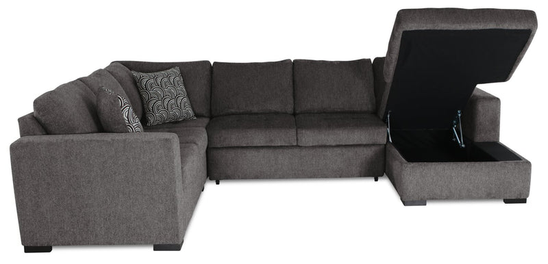 Sofa-lit sectionnel de droite Legend 4 pièces fabriqué au Canada en tissu de chenille avec fauteuil long de rangement - brun étain