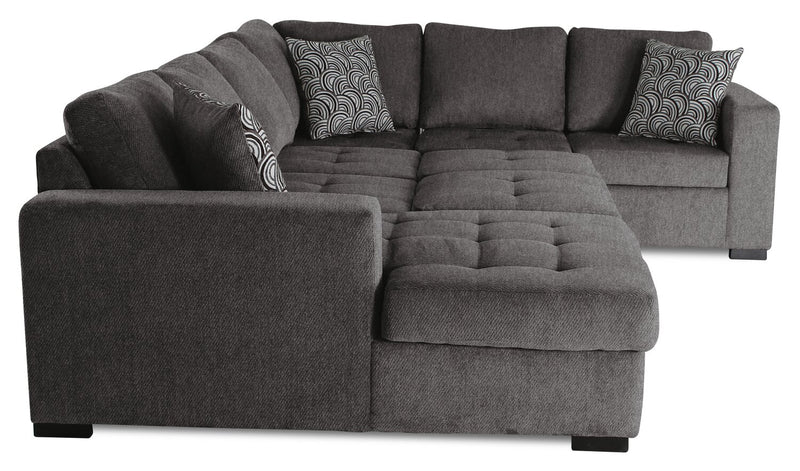 Sofa-lit sectionnel de gauche Legend 4 pièces fabriqué au Canada en tissu de chenille avec fauteuil long de rangement - brun étain