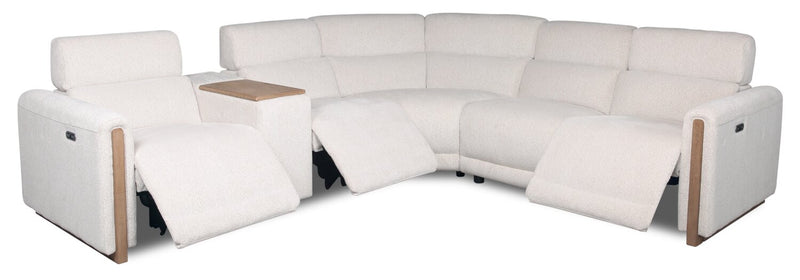 Sofa sectionnel modulaire à inclinaison électrique Sable 6 pièces en chenille avec appuie-têtes électriques et port USB - blanc albâtre