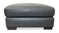 Pouf Classico de 30 po en cuir véritable avec pattes en bois - gris carbone
