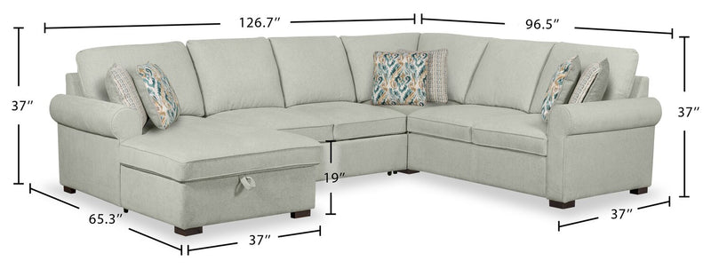 Sofa-lit sectionnel de gauche Haven de Scott Living 4 pièces en tissu de chenille avec fauteuil long de rangement - bleu écume de mer