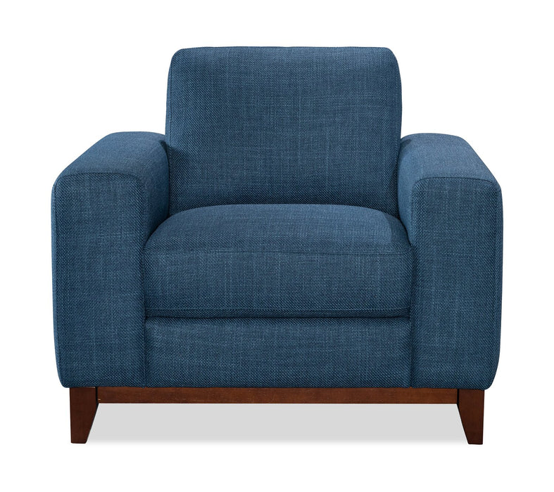 Fauteuil River de 40,1 po en tissu d’apparence lin avec base et pattes en bois - bleu