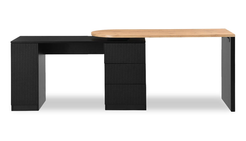 Bureau convertible en forme de L Ridley 55.1 po avec 3 tiroirs - noir et chêne