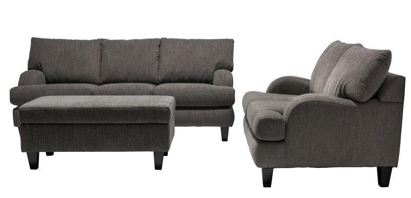 Sofa Nofia de 80 po fabriqué au Canada en tissu de chenille avec 2 coussins décoratifs et pattes en bois - gris anthracite