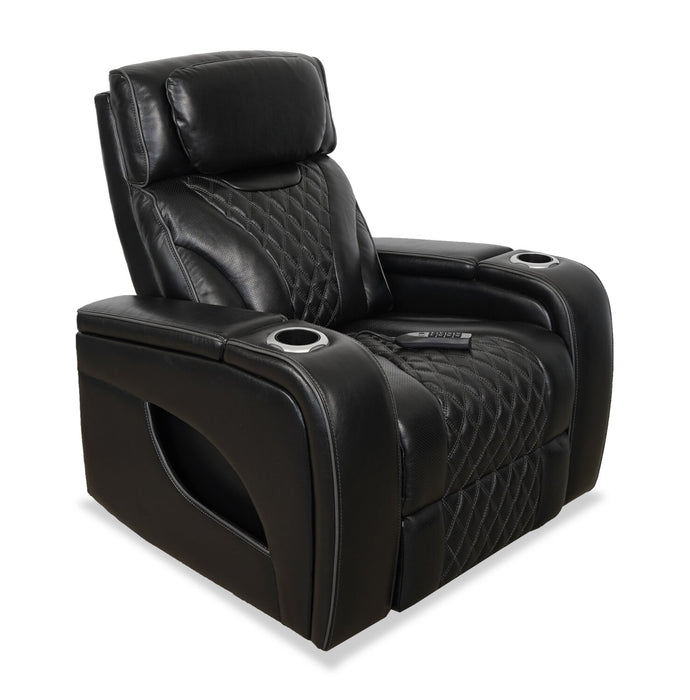 Fauteuil de massage à inclinaison électrique Elite de 38 po en cuir véritable avec son immersif et appuie-tête électrique - noir