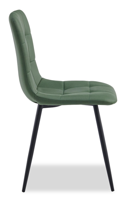 Chaise de salle à manger Arlo en métal avec siège et dossier coussinés capitonnés en tissu - verte