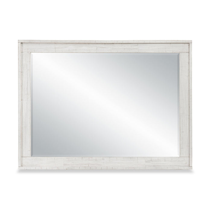 Ensemble de chambre à coucher Haven 5 pièces blanc avec lit à panneaux, commode et miroir - format grand lit