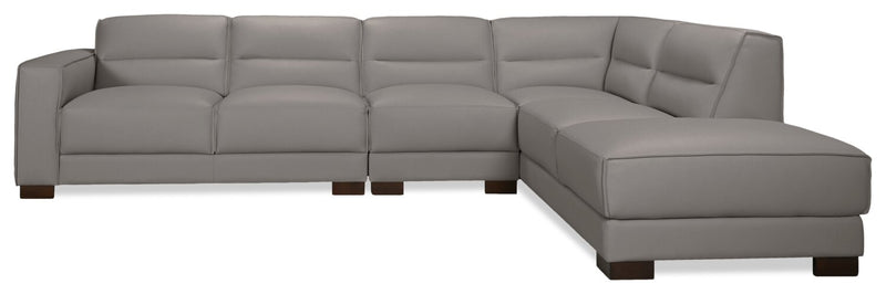 Sofa sectionnel de droite Citadel 3 pièces en cuir véritable de qualité supérieure avec pattes en bois - gris