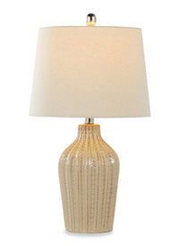 Lampe de table contemporaine Willa Rockwell de 23 po en céramique de couleur sable cubain, en nickel poli et avec abat-jour lin naturel