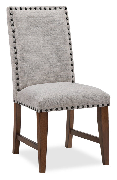 Ensemble de salle à manger Boden 7 pièces avec table de 78 po (L), base à tréteaux et 6 chaises à bordure de clous décoratifs - brun et beige