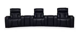 Sofa sectionnel à inclinaison électrique Zen 5 pièces de style cinéma maison en tissu d’apparence cuir avec massage et 2 consoles de rangement - noir
