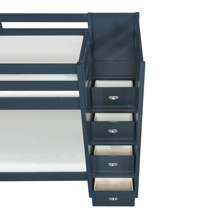 Lits superposés Quinn pour enfants avec commode escalier intégrée et garde-corps, bleus - simple et simple
