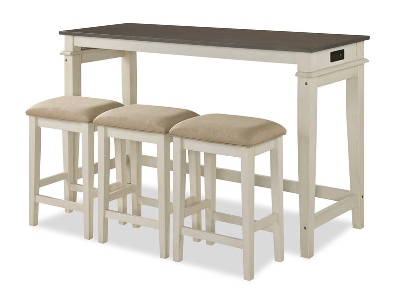 Console contemporaine Nyles de 60 po avec 3 tabourets de hauteur comptoir et ports USB - babeurre