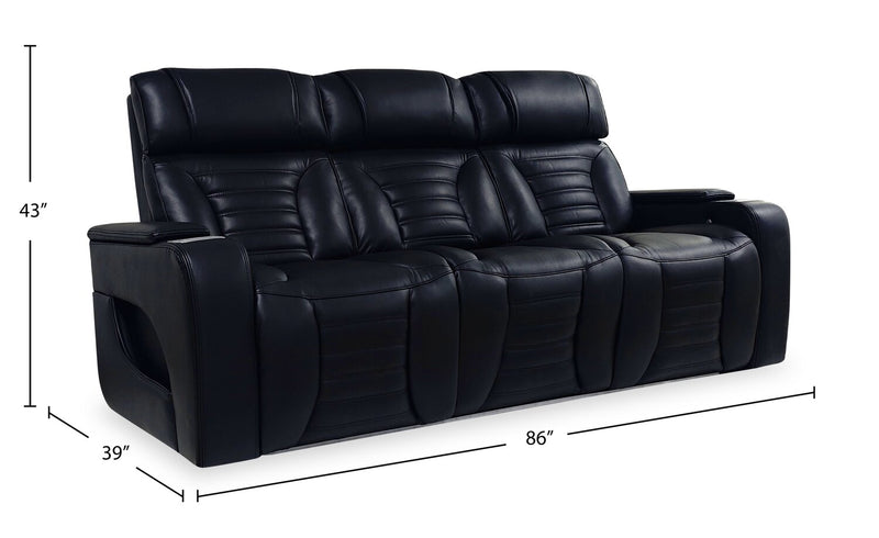Sofa de massage à inclinaison électrique Zen de 86 po en tissu d’apparence cuir avec appuie-têtes électriques et console rabattable - noir