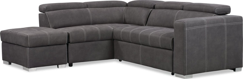 Sofa-lit sectionnel de gauche Drake 3 pièces en tissu de suédine avec pouf de rangement - gris ciment